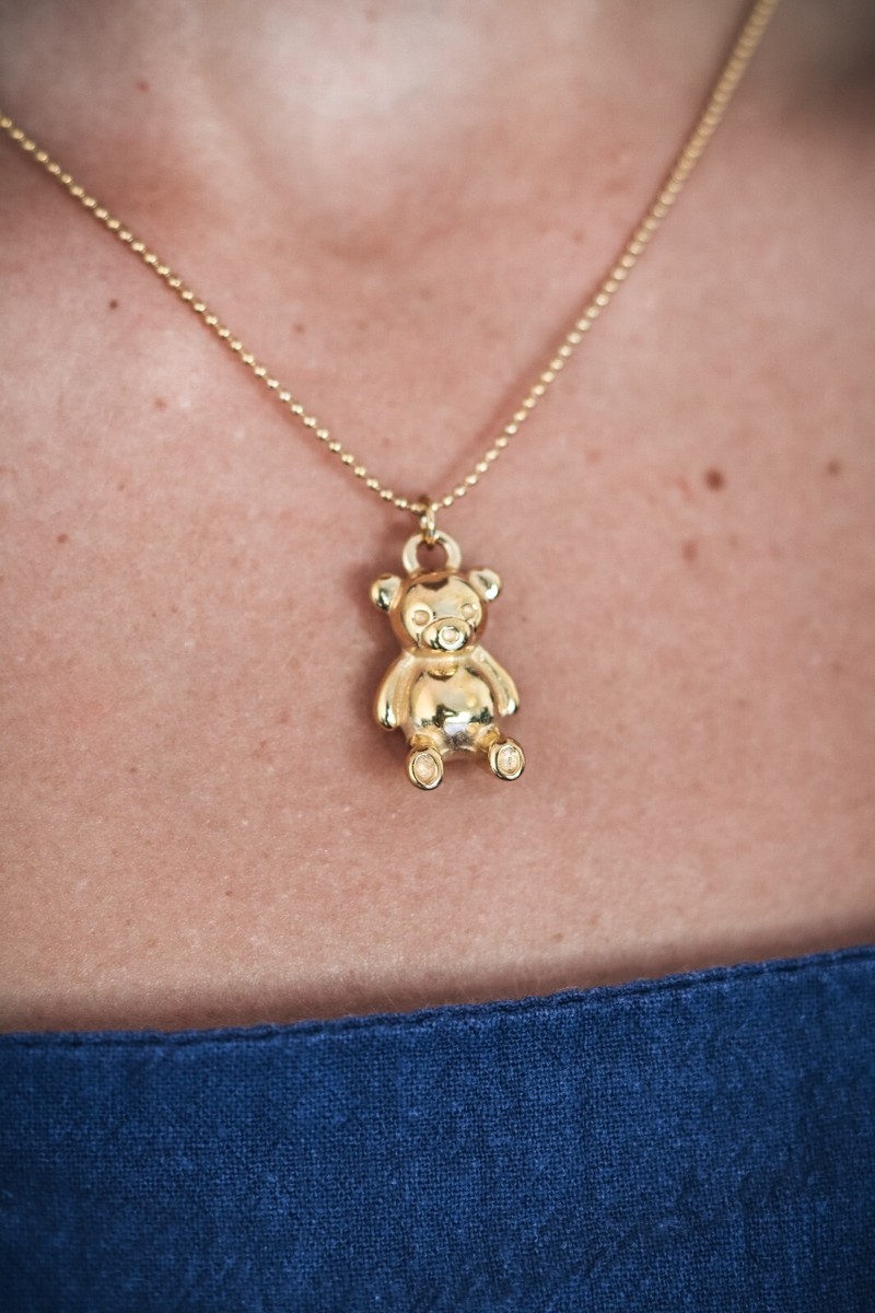 Gold Teddy Bear Pendant Necklace, Cute Teddy Bear Necklace, Girls - Main Image