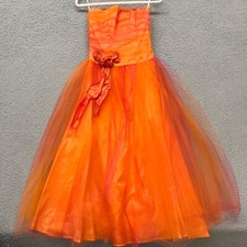 Jessica McClintock Gunne Sax Dress Womens 5/6 Orange Tulle 80s Prom Strapless