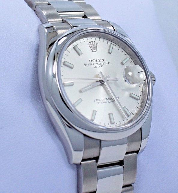 Rolex Oyster Perpetual Date Silver Unisex Adult Watch - 115200 for sale  online | eBay