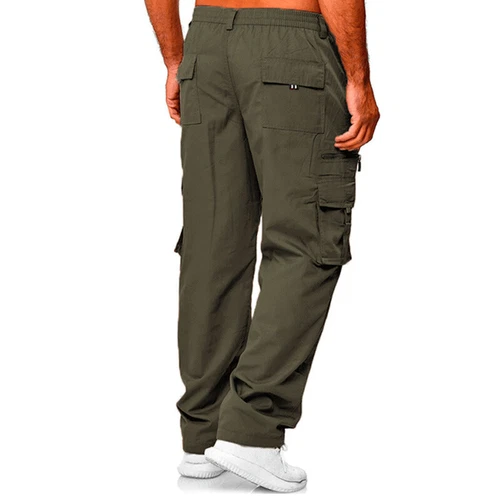 Mens Cargo Pants Lightweight Casual Summer Pants Pocket Elastic Waist Belt - Picture 8 of 19