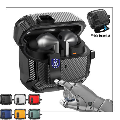 Rugged Carbon Fiber Texture Case + Keychain For Samsung Galaxy Buds 3 FE / 3 Pro