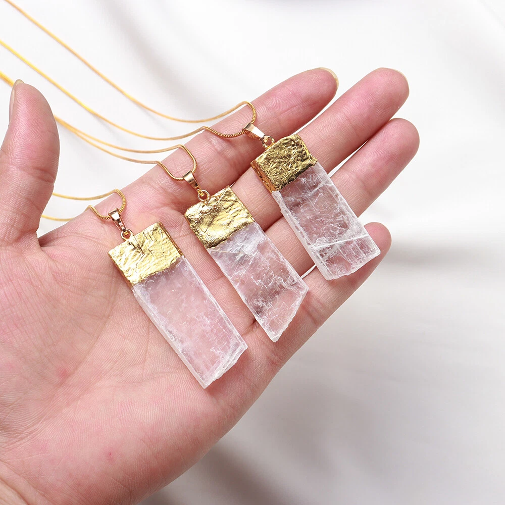 Natural Selenite Crystal Pendant Chakra Healing Energy Stone
