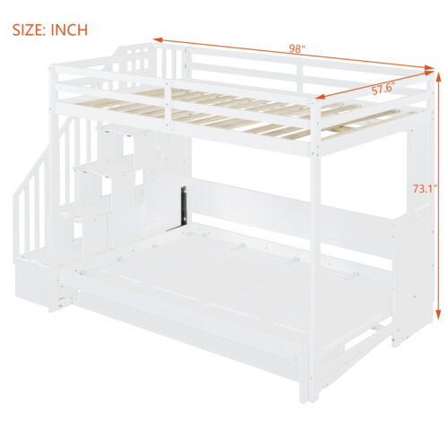 Full Over Full Size Murphy Bed W/ Hydraulic Lift /Desk/ Storage Staircase White - Picture 19 of 20