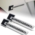 2 x Carbon Fiber / Silver Black Supercharged Aluminum Sticker Decal Emblem Badge