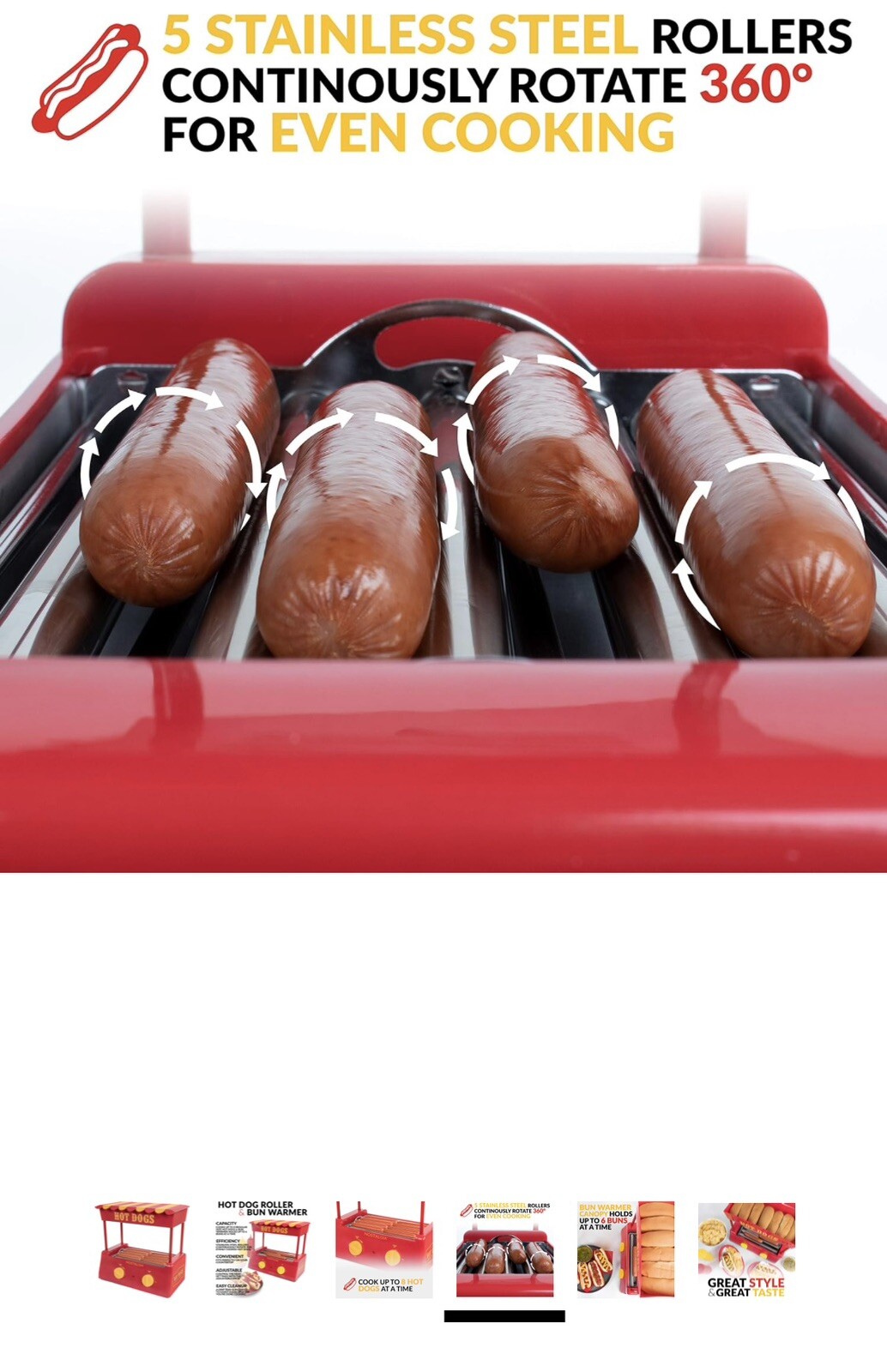 Nostalgia Countertop Hot Dog Roller and Warmer, 8 Regular Sized Hot