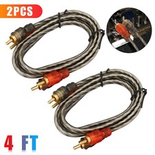 2PCS RCA Cables 2 Channel Twisted 4Ft Car Audio Shielded Interconnect Amp Wire