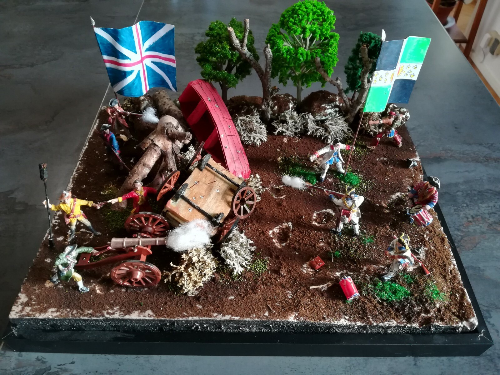 Diorama 1/32 bataille du lac george 1755 maquette militaire historique