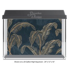 Gold Plant Line Art Navy Polyester Fish Tank Glass Backdrop Aquarium Background