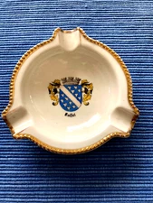 Handausgemalt Raffel Barvaria  Coat of Arms Ashtray GOLD Coated Rim 4 1/2 in.