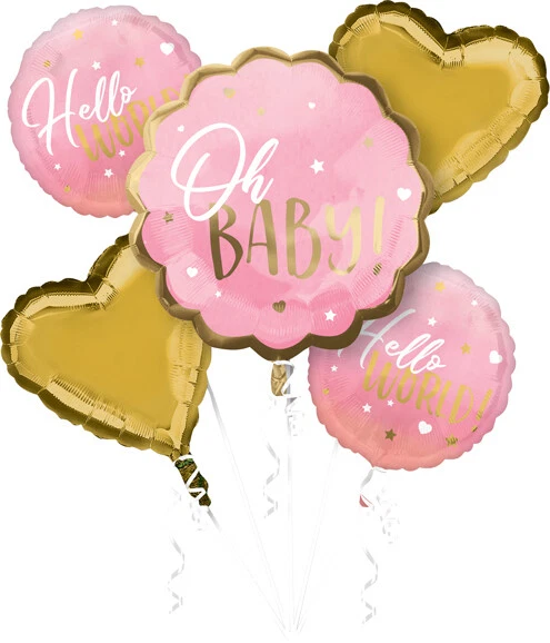 BABY GIRL BALLOON BOUQUET OH BABY HELLO WORLD BABY SHOWER PARTY DECORATION  - Image 3 of 3
