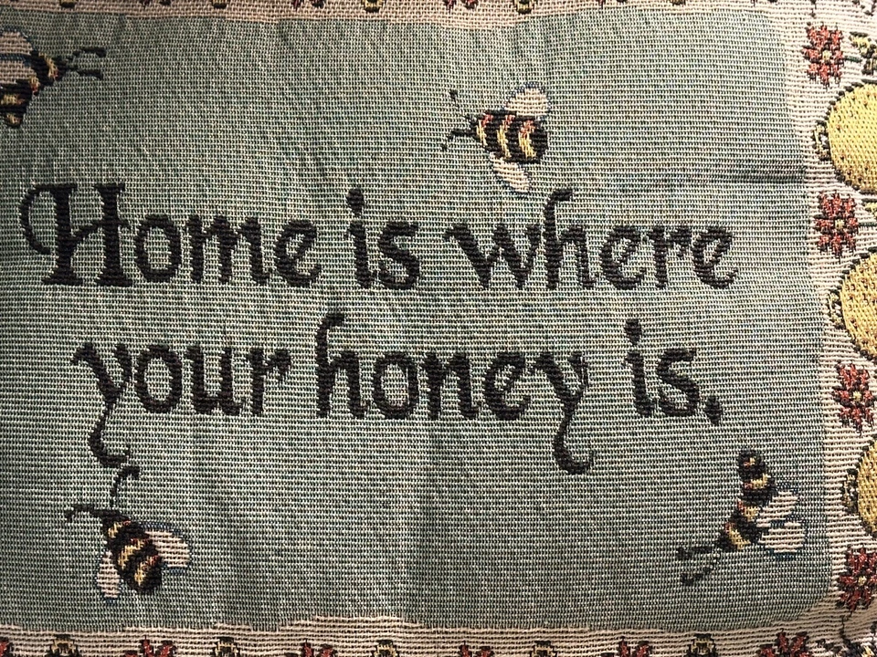 Vtg Needlepoint Small Throw Pillow Cross Stitch Honey Bee Home Floral Decor - Image 2 of 4