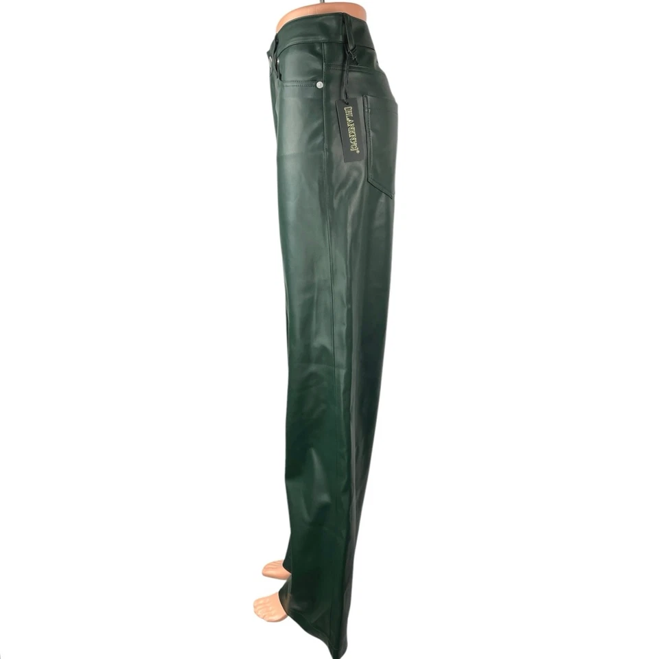 NUEVO Pantalones Blank NYC Para Mujer Verde Imitación Cuero Vegano Pierna Ancha Cintura Alta Talla 28 Foto 2 de 4
