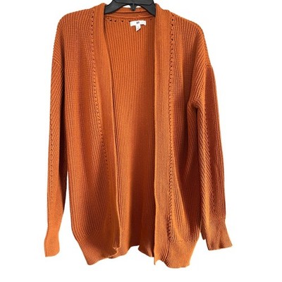 BP Nordstrom Burnt Orange Ribbed Cotton Open Front Cardigan Sweater Small