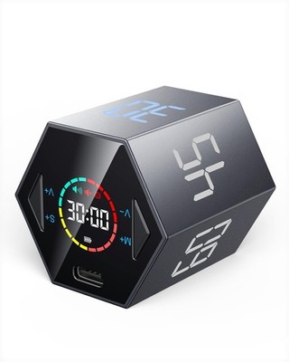 Pomodoro Timer Cube Würfel, Sechseck Productivity Timer, Pause & Weiter, Leise, 