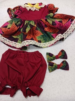 16'' CP dolls--Big fall  colored leaves dress, panties, 2 hair bows