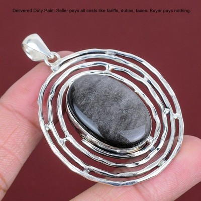 Silver Sheen Obsidian Gemstone Bezel Ethnic Pendant Jewelry 925 Sterling Silver