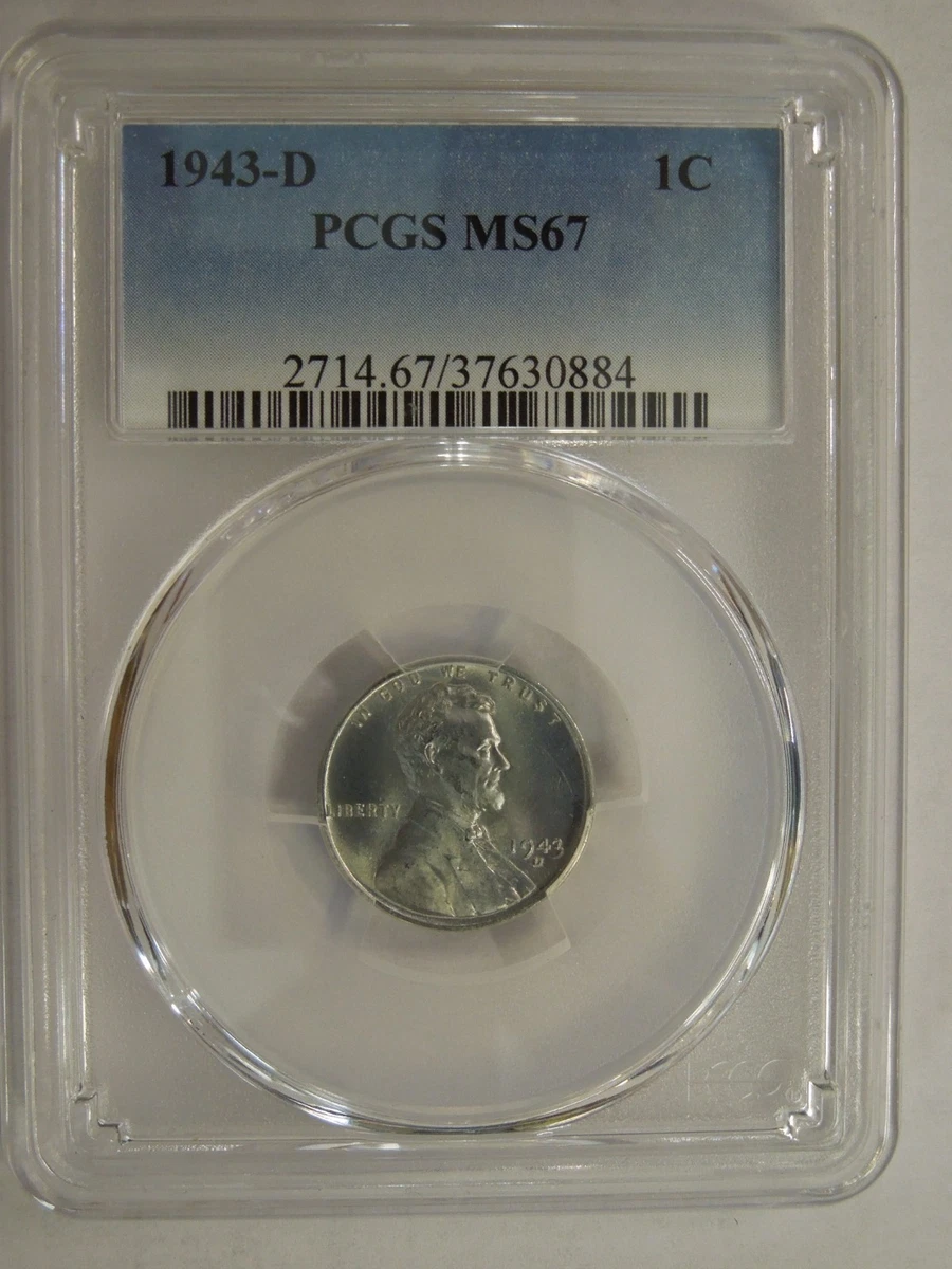 Steel Grade MS 67 1943 Year Lincoln Wheat US Small Cents (1909