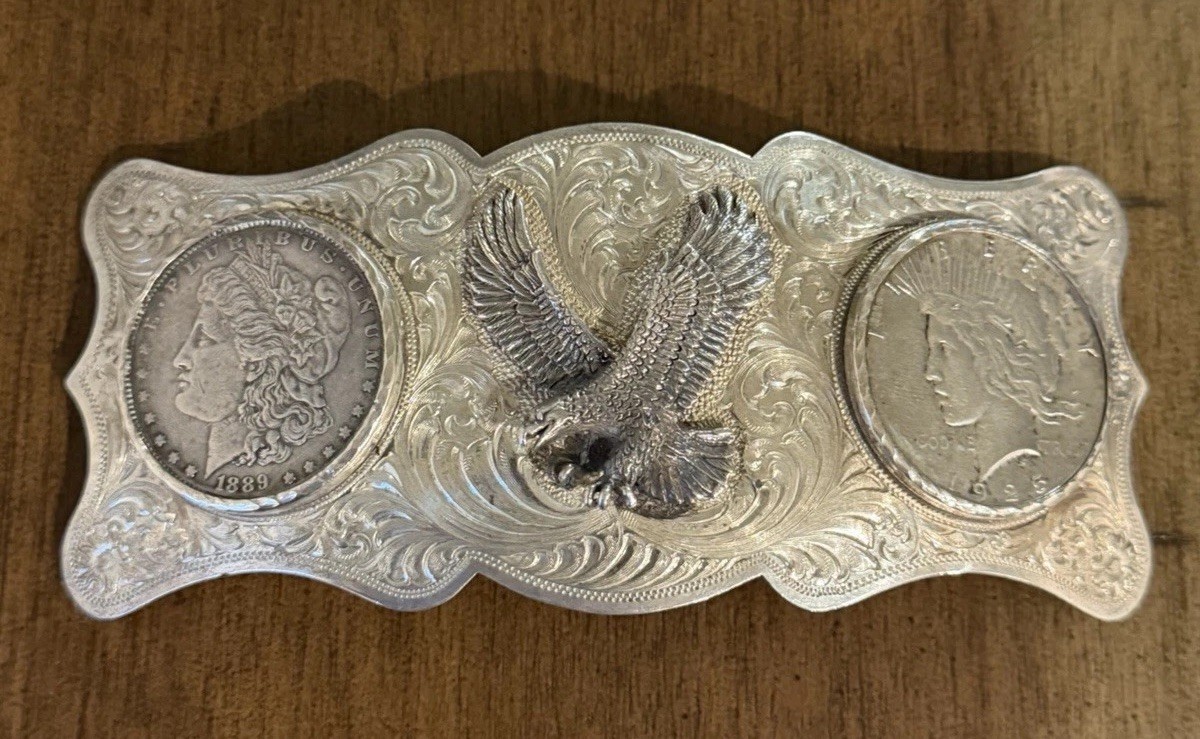 ANTIQUE 1950S BOYD OF RENO NV STERLING SILVER EAGLE & MORGAN