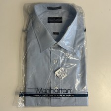 Vintage Manhattan Dress Shirt Men 17 32/33 Long Sleeve Light Blue