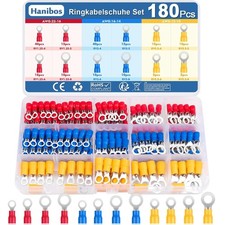 Ringkabelschuhe Set 180 St&uuml;ck 12 Gr&ouml;&szlig;en 0,5-6,0mm&sup2; M4 M5 M6 M8 Kupfer Kabelsc...