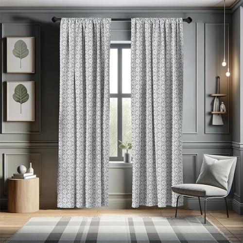  Grey and White Curtains, Rich Royal 28"W x 95"L (Pack of 2) White Grey