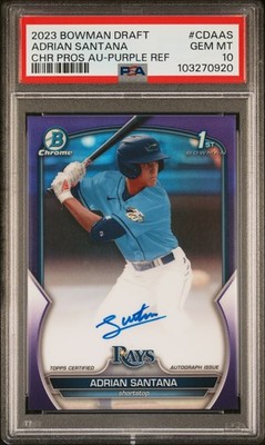 Adrian Santana 2023 Bowman Draft Chrome Autographs #CDA-AS Purple /250
