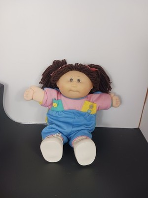 Vintage 1980s Cabbage Patch Kid Doll Brown Pigtails Color Block Pastel Girl 16''