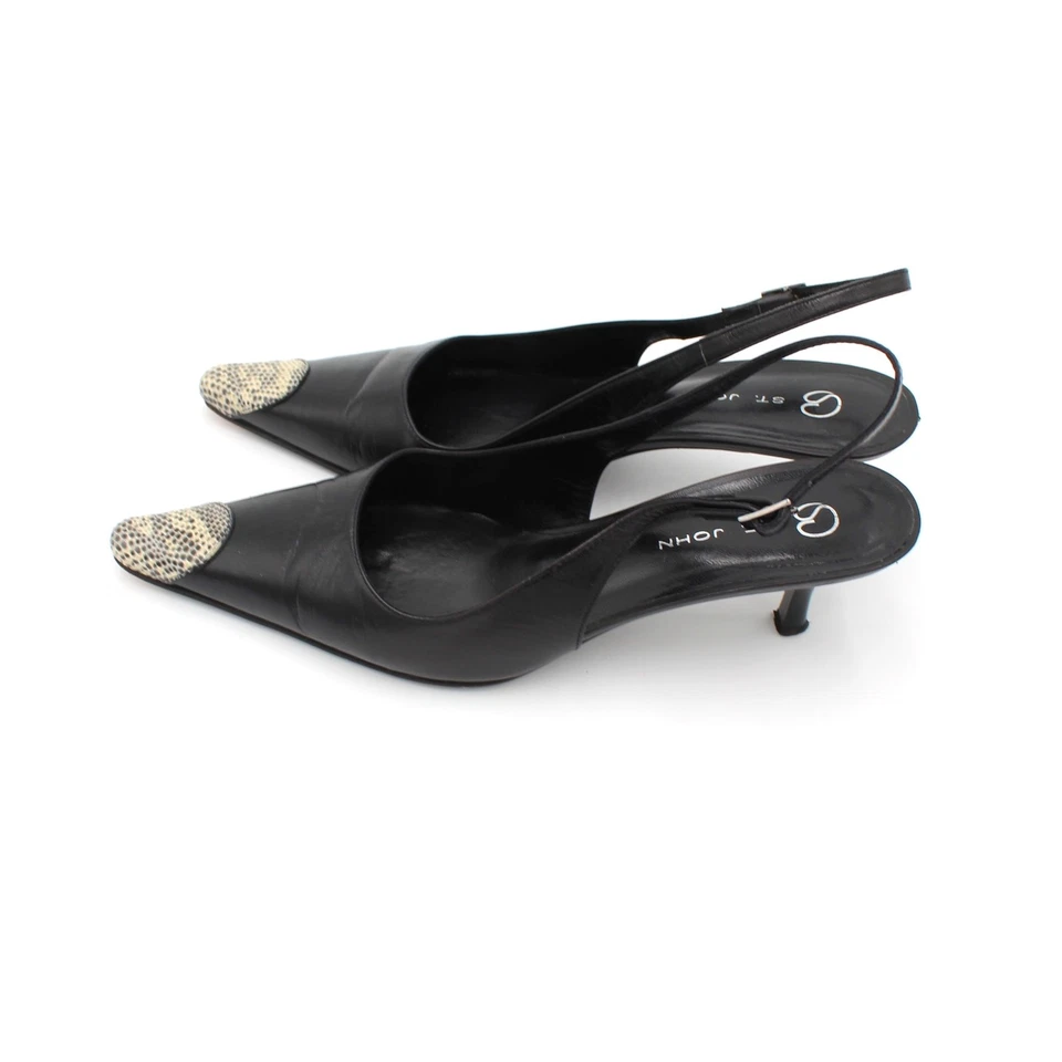 Zapatos de salón vintage St John con cordones para mujer 7,5 cuero negro serpiente Italia zapato de carrera Foto 3 de 4