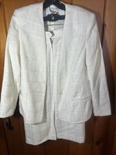 Vintage Atrium Collection Lined Ivory/Cream Blazer Skirt 2 Pc Suit Size 9/10