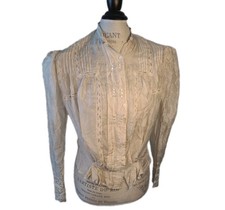 Antique 1800s 1900s Silk Lace Blouse M/L Edwardian Victorian Gothic Pearl Button