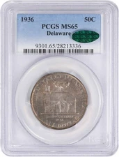 1936 Delaware Commemorative Silver Half MS65 PCGS (CAC)