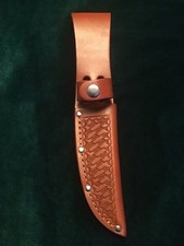 WESTERN TYPE LEATHER BASKETWEAVE EMBOSSED FIXED BLADE KNIFE SHEATH 4.5" BLADE !