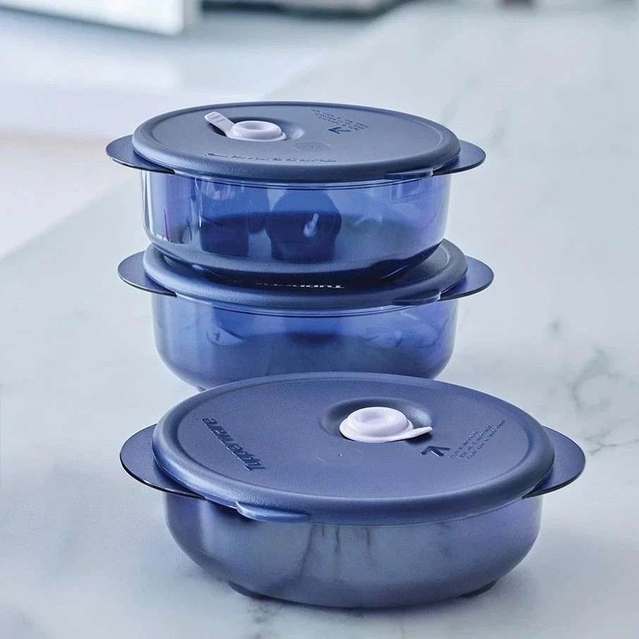 NEW! Tupperware Microwave Vent N Serve Round Container Set OF 3 & FREE SHIPPING!
