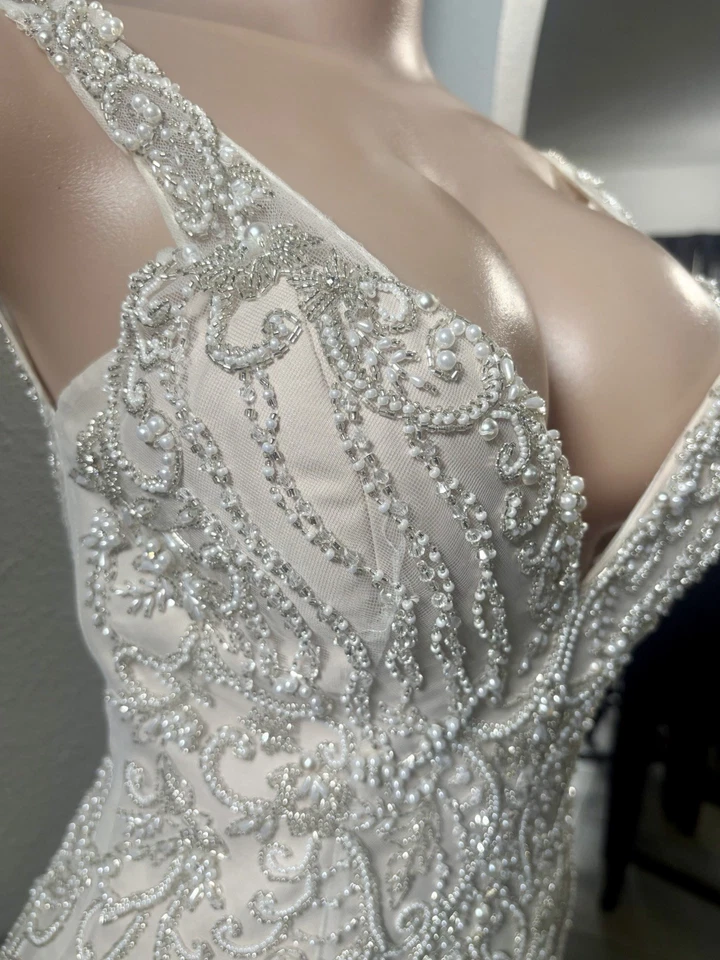 Demetrios V 领串珠蕾丝喇叭裙流入令人惊叹的 Chapel 火车 — 第 4/4 张图片