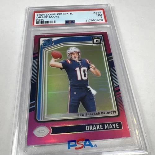 2024 Panini Donruss - Rated Rookie Drake Maye #229 Optic Pink Prizm (RC) PSA 7