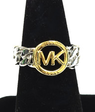 NEW MICHAEL KORS 2 TONE GOLD & SILVER LOGO MONOGRAM MIAMI CHAIN BRASS RING,BAND