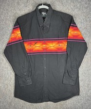 Vintage Roper Border Western Shirt Mens XL Black Aztec Southwest Y2K