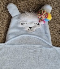 Unisex Toddlers Soft Hooded Bath Towel Cute Lama On The Hood Blue Very Good Cond