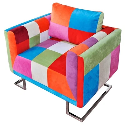 Fauteuil Cube avec Design de Patchwork Tissu Chambre à Coucher Salon vidaXL - Photo 1/4