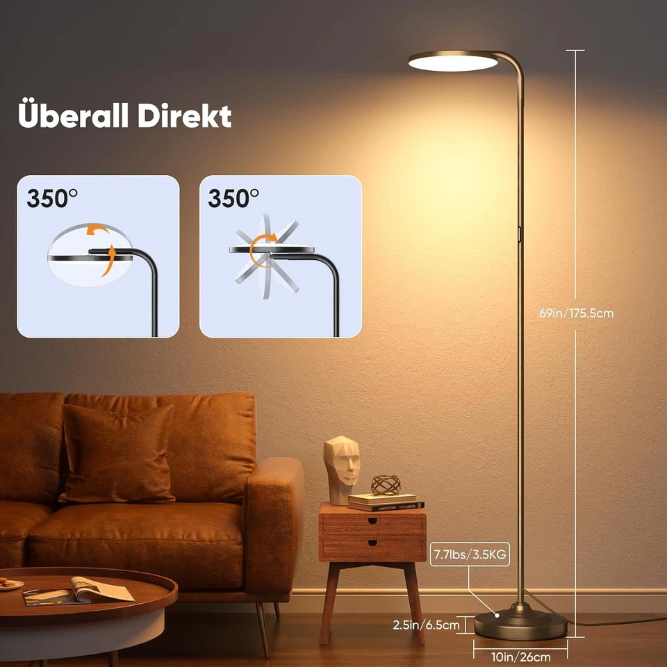 Stehlampe Dimmbar 36W 3000K-6000K LED Deckenfluter Drehbar für Wohnzimmer Büro - Bild 3 von 4