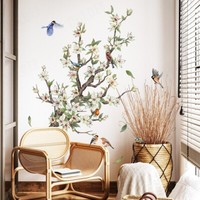 Wanddeko Wandbild Vogel Auf Ast Wandtattoo Wandsticker Blumen Wandaufkleber