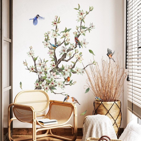 Wanddeko Wandbild Vogel Auf Ast Wandtattoo Wandsticker Blumen Wandaufkleber-image