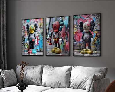 Set of 3 Graffiti Kaws Walls Art pieces canvas wall home decor Portrait Gallery