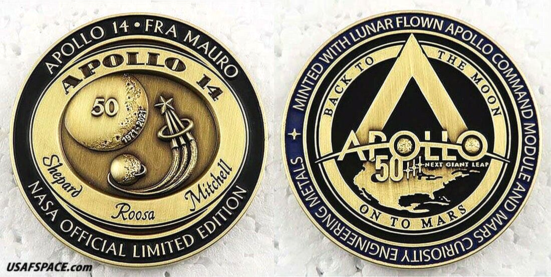 APOLLO-14 - 50th Anniversary - LUNAR FLOWN METAL - NASA MEDALLION
