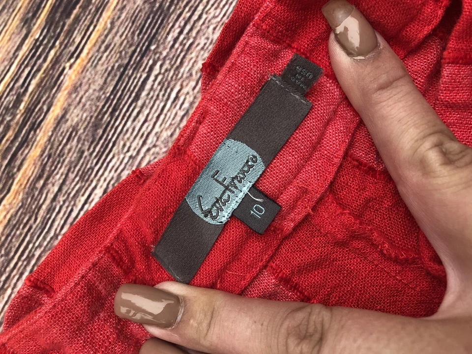 Pantalones cortos para mujer 10 Eva Franco Anthropologie rojo rosa mezcla de lino Foto 3 de 4