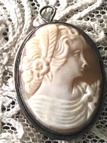 Antique 800 Silver Cameo Victorian Large Carved Sh