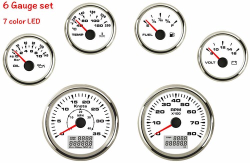 6 Gauge Set with Sender 35Knots 40MPH Speedometer Tacho Fuel Water Temp Volt Oil - 第 1/12 張圖片
