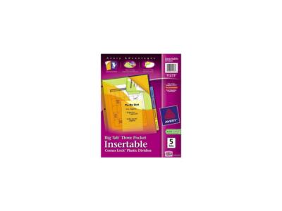 Avery Big Tab Plastic Dividers w/Three Pockets & Corner Lock 5-Tab 11 1/8 x 9 1/