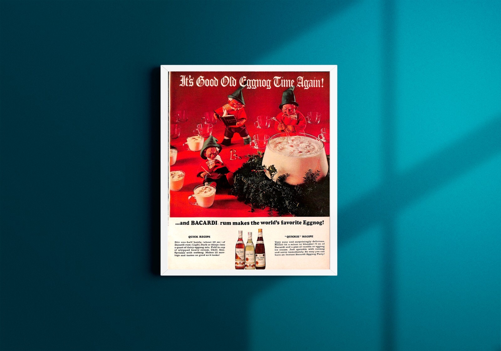 1968 Bacardi Rum Eggnog Vintage PRINT AD Christmas Holiday Drink