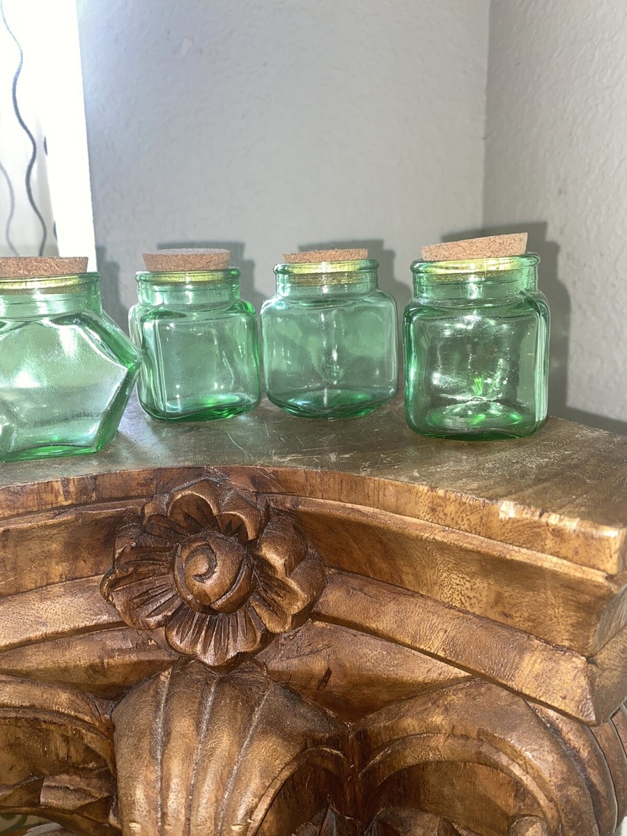 Vintage Green glass Spice Jars